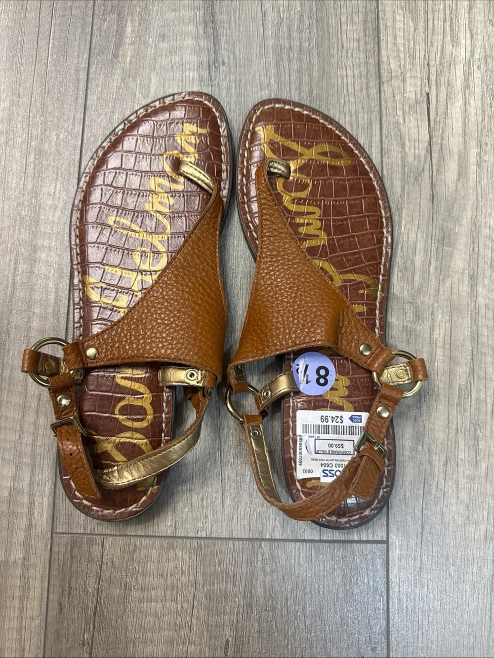 Sam Edelman Tan Brown Leather T-Strap Sandals